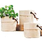 Kit 3 Cachepots Com Detalhes Em Couro E Ilhóses