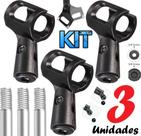 Kit 3 Cachimbo Suporte Pedestal Apoio de Microfone Com Fio Sem Fio Tipo Sm58 Dinâmico Universal Podcast Gravação Vídeo