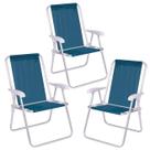 Kit 3 Cadeira Conforto Encosto Alto Alumínio Sannet Azul Marinho - 2182 Mor