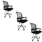 Kit 3 Cadeira Escritório Secretária Modelo Ascend Base Cromada com Rodinha com Laudo Ergonômico NR17