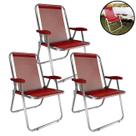 Kit 3 Cadeira Max Alumínio Praia Piscina Camping Até 140 Kg Vermelho - Zaka