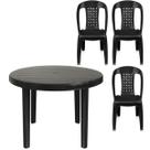 Kit 3 Cadeira Poltrona e Mesa Redonda Preta Desmontável