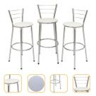 Kit 3 Cadeiras Alta Cromada Ideal Cozinha Gourmet Bancada Varanda Balcão Ilha Bar Piscina Área de Lazer