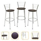 Kit 3 Cadeiras Alta Cromada Ideal Cozinha Gourmet Bancada Varanda Balcão Ilha Bar Piscina Área de Lazer