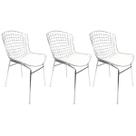 Kit 3 Cadeiras Bertoia cromada assento branco tubular - Poltronas do Sul