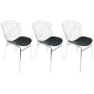 Kit 3 Cadeiras Bertoia cromada assento preto tubular - Poltronas do Sul