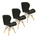 Kit 3 Cadeiras Charles Eames Eiffel Slim Wood Estofada - Preta