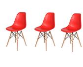 kit 3 Cadeiras Charles Eames Eiffel Vermelha Base Madeira - Impex design