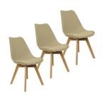 Kit 3 Cadeiras Charles Eames Leda Luisa Saarinen Design Wood Estofada Base Madeira