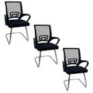 Kit 3 Cadeiras De Escritório Begonia Oficial Tela Mesh Fixa Preto Kit 3 Cadeiras De Escritório Begonia Oficial Tela Mesh Fixa Preto