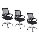 Kit 3 Cadeiras De Escritório Begonia Tela Mesh Ergonômico Preto Kit 3 Cadeiras De Escritório Begonia Tela Mesh Ergonômico Preto