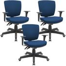 Kit 3 Cadeiras de Escritório Executiva Office Giratória Preto Baixa Flexi P03 Poliéster Azul -Lyam