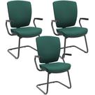 Kit 3 Cadeiras de Escritório Fixa Executiva Office Preto Slim Alta Flexi P03 Poliéster Verde - Lyam