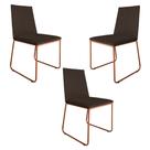Kit 3 Cadeiras de Jantar Estofada Lille Base Bronze Veludo Marrom - Montanaris Decor Kit 3 Cadeiras de Jantar Estofada Lille Base Bronze Veludo Marrom - Montanaris Decor