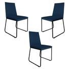 Kit 3 Cadeiras de Jantar Estofada Lille Base Preta Veludo Azul Marinho - Montanaris Decor Kit 3 Cadeiras de Jantar Estofada Lille Base Preta Veludo Azul Marinho - Montanaris Decor