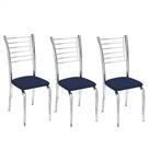 Kit 3 Cadeiras de Jantar Lara cromada para cozinha Assento material sintético Azul Marinho - Aurora Line Kit 3 Cadeiras de Jantar Lara cromada para cozinha Assento material sintético Azul Marinho - Aurora Line