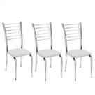 Kit 3 Cadeiras de Jantar Lara cromada para cozinha Assento sintético branco - Aurora Line