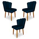 Kit 3 Cadeiras de Jantar Pétala Estofada Pés Palito Veludo Azul Marinho - Montanaris Decor