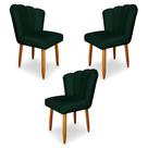 Kit 3 Cadeiras de Jantar Pétala Estofada Pés Palito Veludo Verde - Montanaris Decor Kit 3 Cadeiras de Jantar Pétala Estofada Pés Palito Veludo Verde - Montanaris Decor