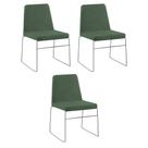 Kit 3 Cadeiras Decorativa Sala de Jantar Anne Linho Verde G17 - Gran Belo