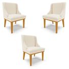 Kit 3 Cadeiras Decorativas Sala de Jantar Base Fixa de Madeira Firenze Linho Bege/Castanho G19 - Gran Belo Kit 3 Cadeiras Decorativas Sala de Jantar Base Fixa de Madeira Firenze Linho Bege/Castanho G19 - Gran Belo