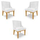 Kit 3 Cadeiras Decorativas Sala de Jantar Base Fixa de Madeira Firenze PU Branco Brilho/Castanho G19 - Gran Belo