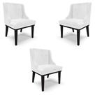 Kit 3 Cadeiras Decorativas Sala de Jantar Base Fixa de Madeira Firenze PU Branco Brilho/Preto G19 - Gran Belo