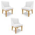 Kit 3 Cadeiras Decorativas Sala de Jantar Base Fixa de Madeira Firenze PU Branco Fosco/Castanho G19 - Gran Belo