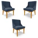 Kit 3 Cadeiras Decorativas Sala de Jantar Base Fixa de Madeira Firenze Suede Azul Marinho/Castanho G19 - Gran Belo Kit 3 Cadeiras Decorativas Sala de Jantar Base Fixa de Madeira Firenze Suede Azul Marinho/Castanho G19 - Gran Belo
