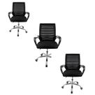 kit 3 Cadeiras Escritório Tela Mesh Zebrada base cromada