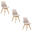 Kit 3 Cadeiras Estofadas Saarinen Wood Pés de Madeira Bege