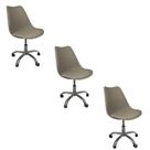 Kit 3 Cadeiras Office Base Cromada Com Rodizio Giratória Saarinen Bege