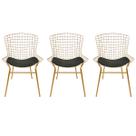 Kit 3 Cadeiras para Cozinha Bertoia cor Dourado Fosco assento preto tubular