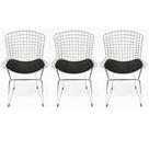 Kit 3 Cadeiras para cozinha BERTOIA cromada assento preto - Poltronas do Sul