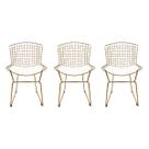 Kit 3 Cadeiras para Cozinha Bertoia tradicional cor Dourado fosco assento branco