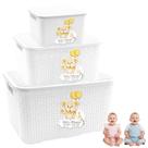 Kit 3 Caixa Bebe 3,5L 7L 18L Cesto Organizador Rattan Branco