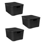 Kit 3 Caixa Organizadora 15 Litros Preto ARQPLAST Cesto Organizador Quarto Roupas Guarda Roupa