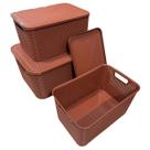 Kit 3 Caixa Organizadora Cesto com tampa grande Caixas Rattan 7L - 15L Kit 3 Caixa Organizadora Cesto com tampa grande Caixas Rattan 7L - 15L
