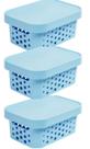 kit 3 caixa organizadora cesto multiuso azul claro 2,6 litros qualidade resistente com tampa