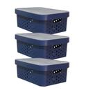 kit 3 caixa organizadora cesto multiuso azul escuro 6 litros qualidade resistente com tampa kit 3 caixa organizadora cesto multiuso azul escuro 6 litros qualidade resistente com tampa