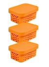 kit 3 caixa organizadora cesto multiuso laranja 2,6 litros qualidade resistente com tampa