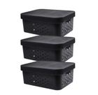 kit 3 caixa organizadora cesto multiuso preto 6 litros qualidade resistente com tampa