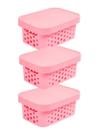 kit 3 caixa organizadora cesto multiuso rosa claro 2,6 litros qualidade resistente com tampa