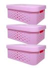 kit 3 caixa organizadora cesto multiuso rosa claro 6 litros qualidade resistente com tampa