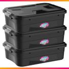 Kit 3 Caixa Organizadora Container 28 Litros C/ Tampa e Trava Preta