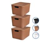 Kit 3 Caixas Cesto Rattan Organizadora c/ Tampa 15L 34x26