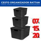 Kit 3 Caixas Cestos Trama Rattan Organizador 7/15/20L PMG