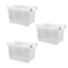 Kit 3 Caixas Organizadora Alta Multiuso Transparente Com Trava Grande Resistente Armário Guarda Roupa Jaguar