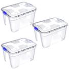 Kit 3 caixas Organizadora Multiuso Transparente 56 Litros Trava Azul
