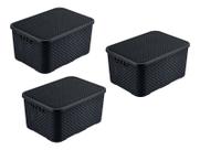 Kit 3 Caixas Organizadora Rattan 7 Litros C/ Tampa Preta 25588 Arqplast